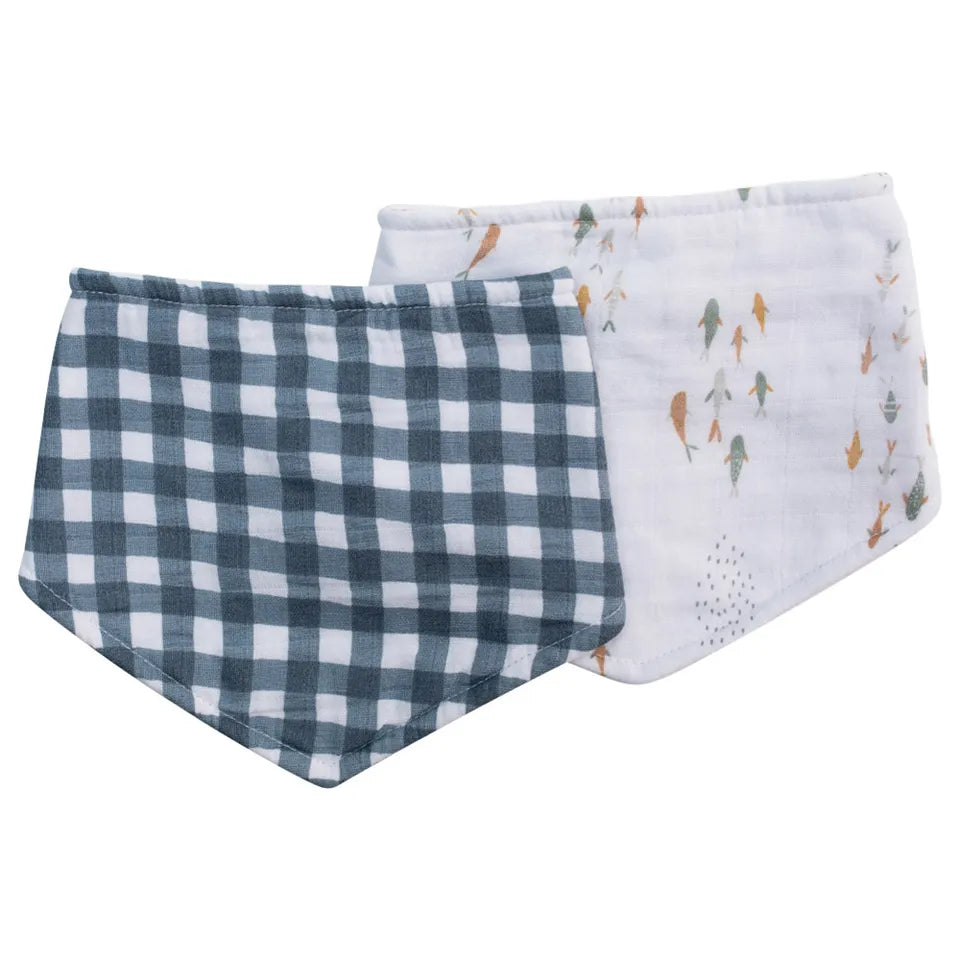Lulujo Bandana Bibs (2-pack) - Fish / Navy Gingham - Laadlee
