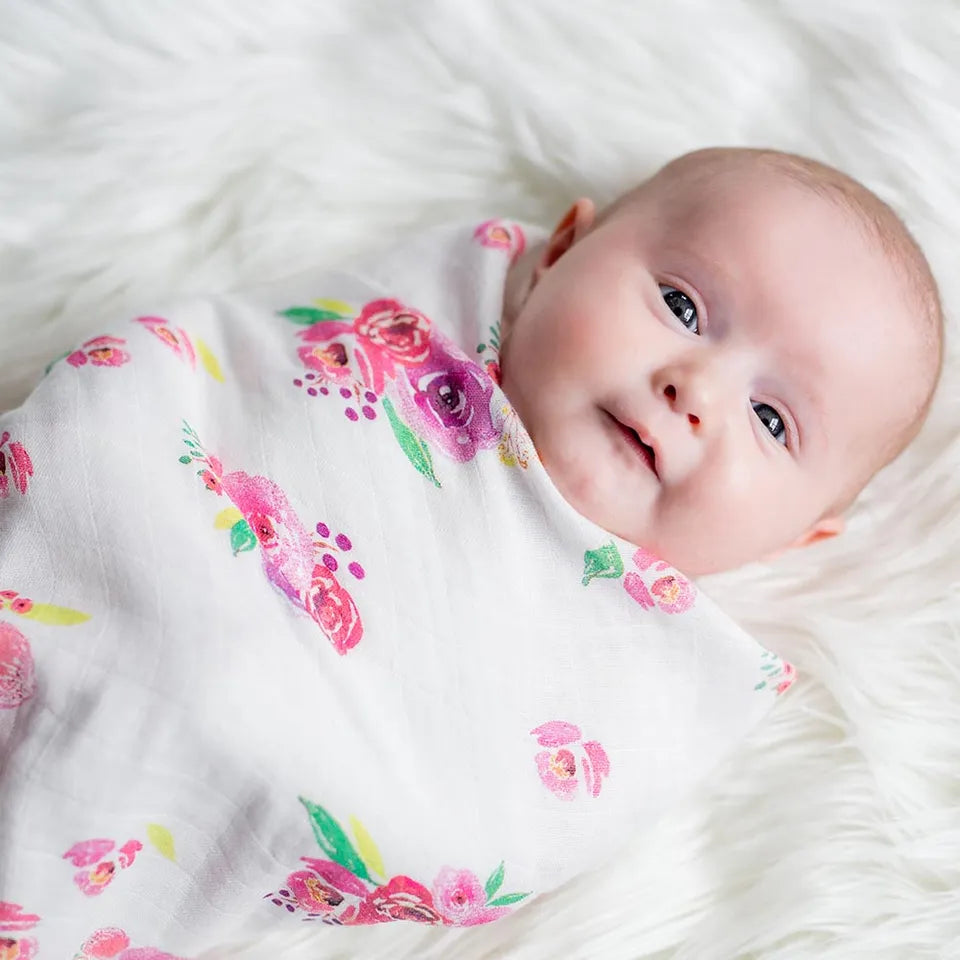 Lulujo Bamboo Swaddle - Posies - Laadlee