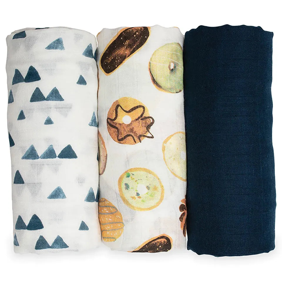 Lulujo 3-Pack Bamboo Muslin Swaddle Blankets - Baby Blues - Laadlee