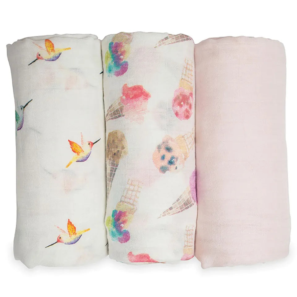 Lulujo 3-Pack Bamboo Muslin Swaddle Blankets - Pretty Pink - Laadlee