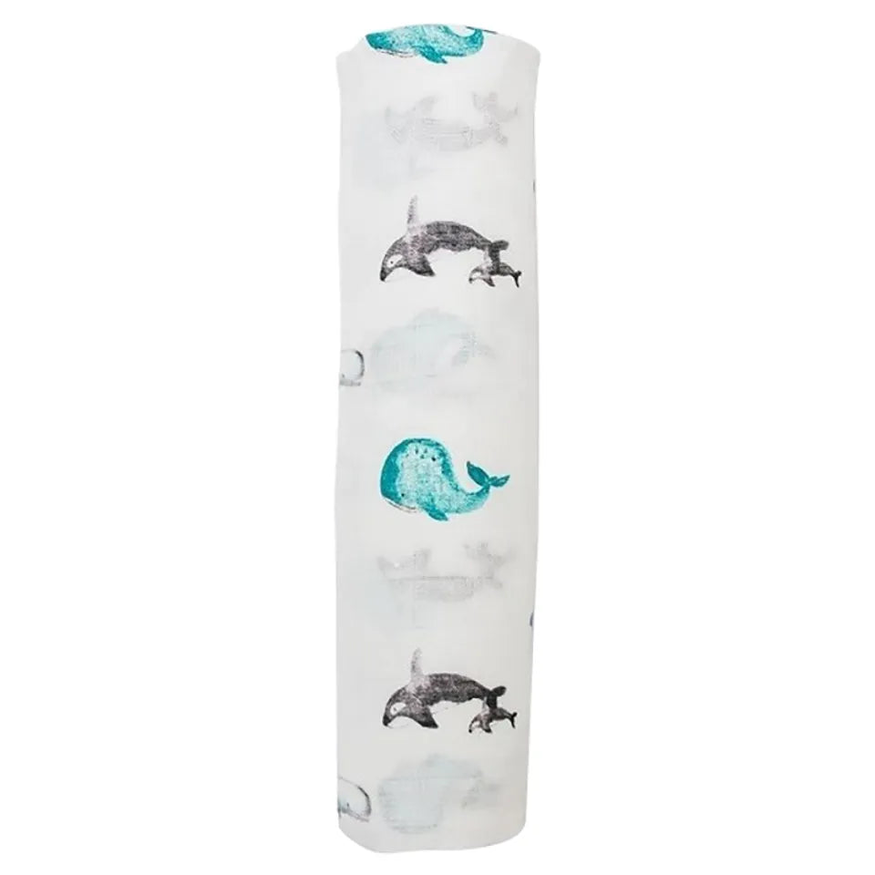 Lulujo Bamboo Swaddle - Whales - Laadlee
