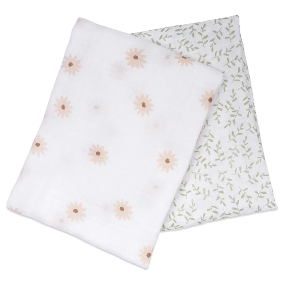Lulujo 2-pack Cotton Swaddles - Daisy / Greenery - Laadlee