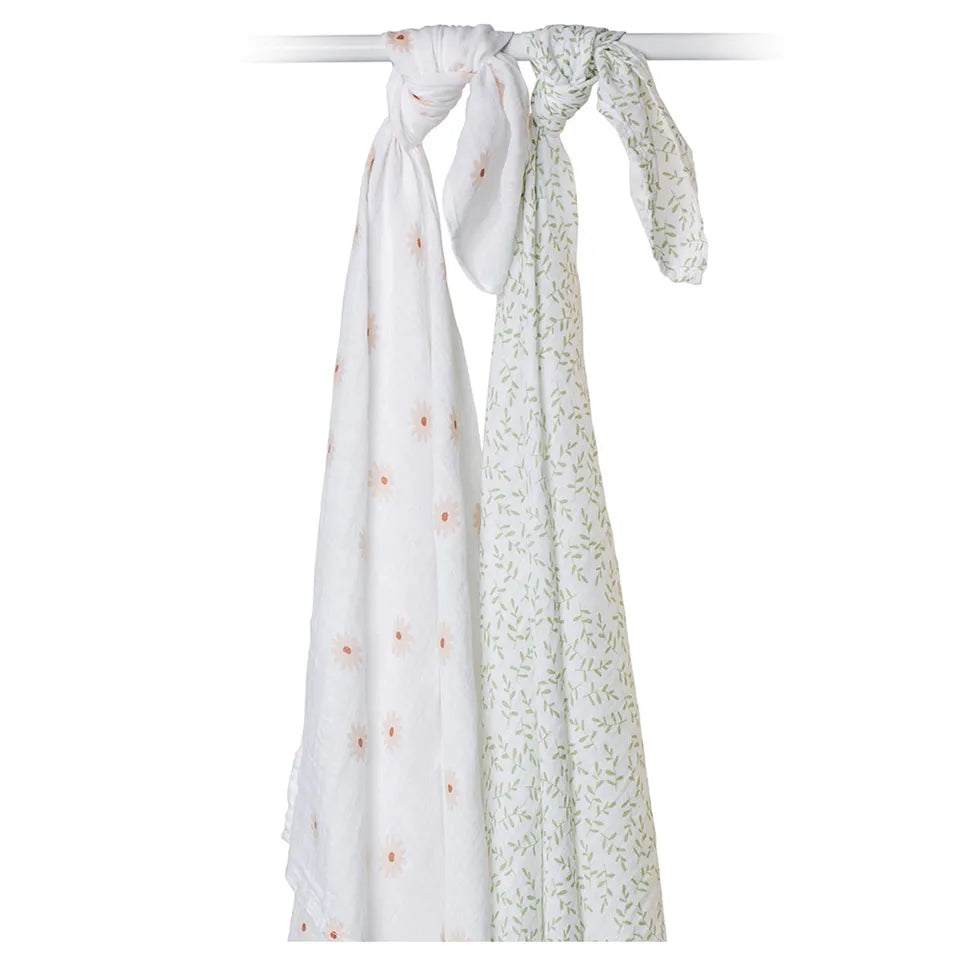 Lulujo 2-pack Cotton Swaddles - Daisy / Greenery - Laadlee