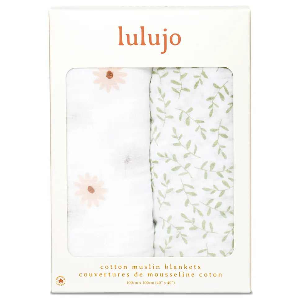 Lulujo 2-pack Cotton Swaddles - Daisy / Greenery - Laadlee