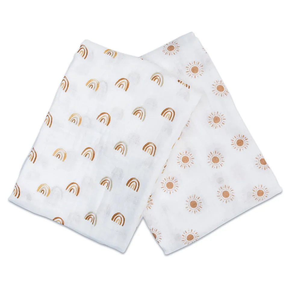 Lulujo 2-pack Cotton Swaddles - Rainbow / Suns - Laadlee