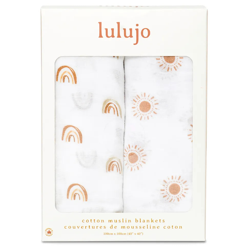 Lulujo 2-pack Cotton Swaddles - Rainbow / Suns - Laadlee