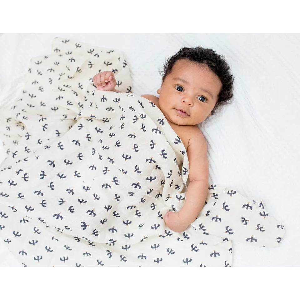 Lulujo 2-pack Cotton Swaddles - Mudcloth / Black Birds - Laadlee