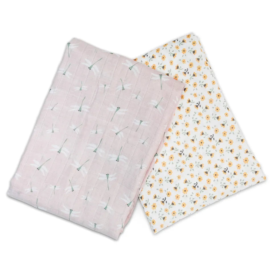 Lulujo 2-pack Cotton Swaddles - Vintage Floral / Dragonfly - Laadlee
