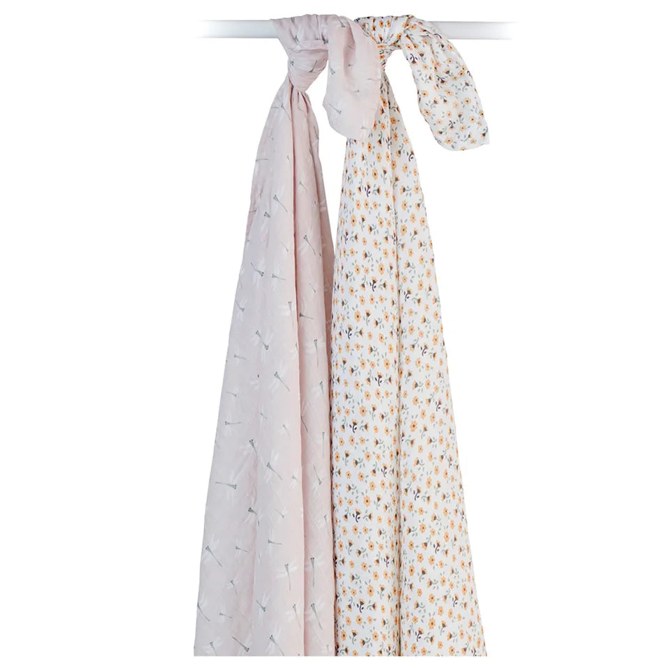 Lulujo 2-pack Cotton Swaddles - Vintage Floral / Dragonfly - Laadlee