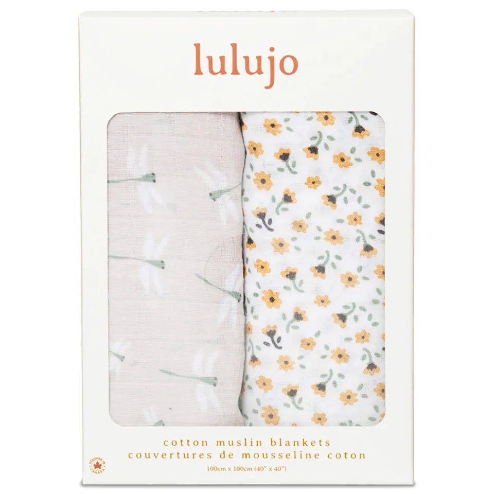 Lulujo 2-pack Cotton Swaddles - Vintage Floral / Dragonfly - Laadlee