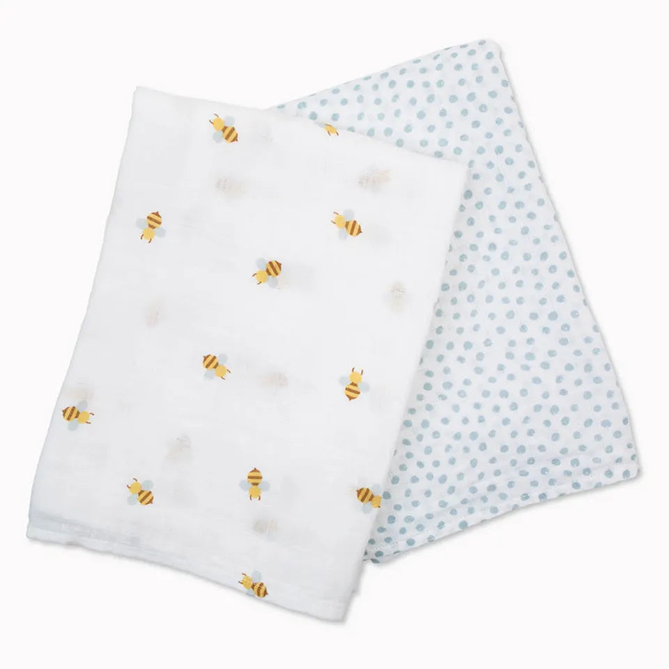 Lulujo 2-pack Cotton Swaddles - Bees & Dots - Laadlee