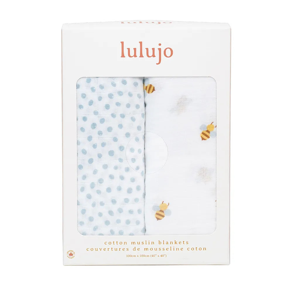 Lulujo 2-pack Cotton Swaddles - Bees & Dots - Laadlee