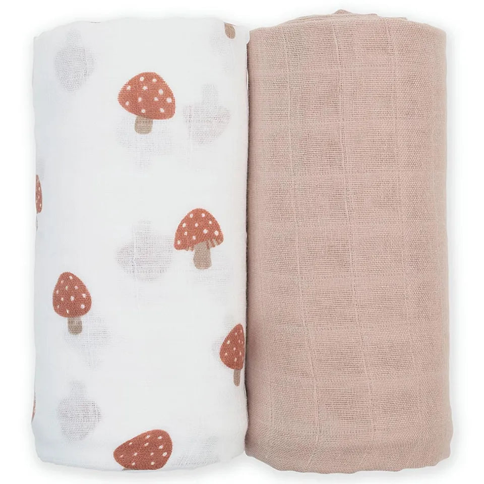 Lulujo 2-pack Cotton Swaddles - Mushroom & Sand - Laadlee