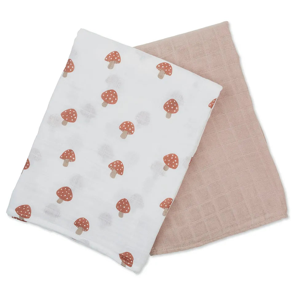 Lulujo 2-pack Cotton Swaddles - Mushroom & Sand - Laadlee