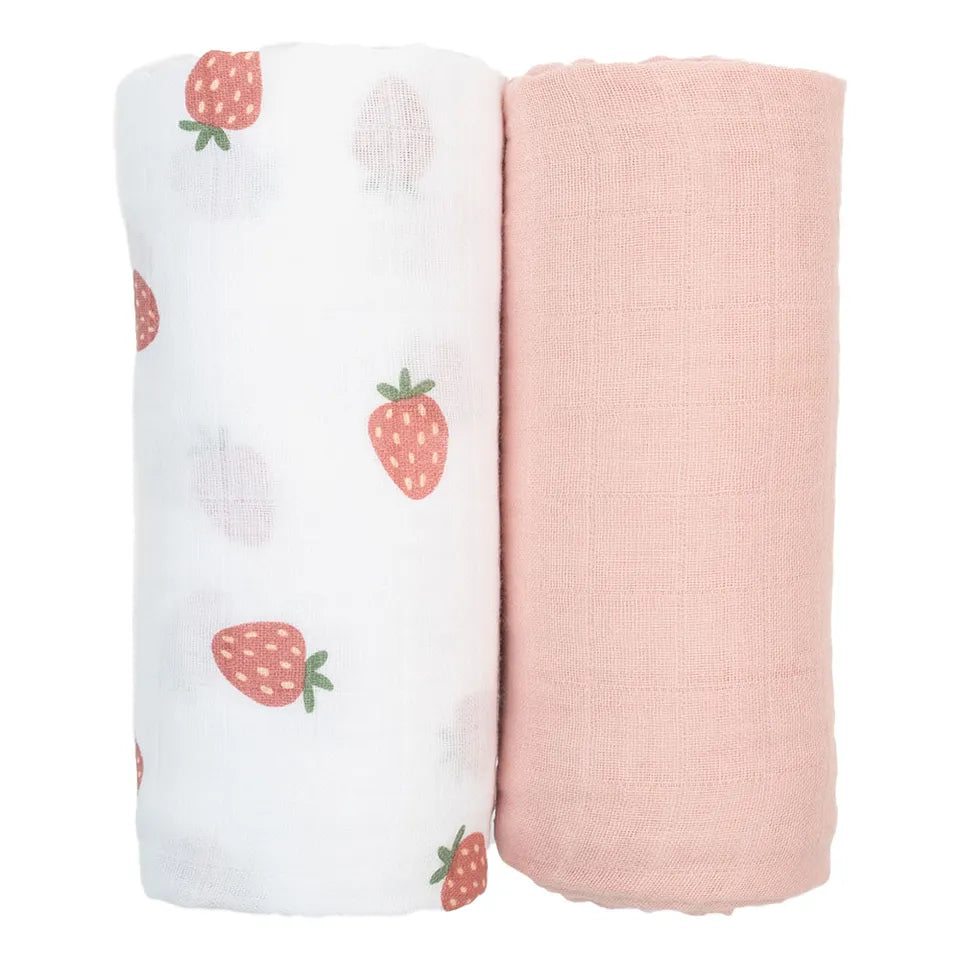 Lulujo 2-pack Cotton Swaddles - Strawberry & Ballet Slipper - Laadlee