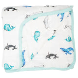 Lulujo Bamboo Crib Quilt - Whales - Laadlee