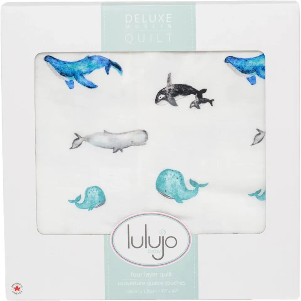 Lulujo Bamboo Crib Quilt - Whales - Laadlee