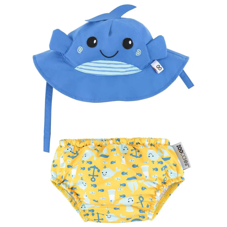 Zoocchini Reusable Baby Swim Diaper & Sun Hat Set - Whale - Laadlee