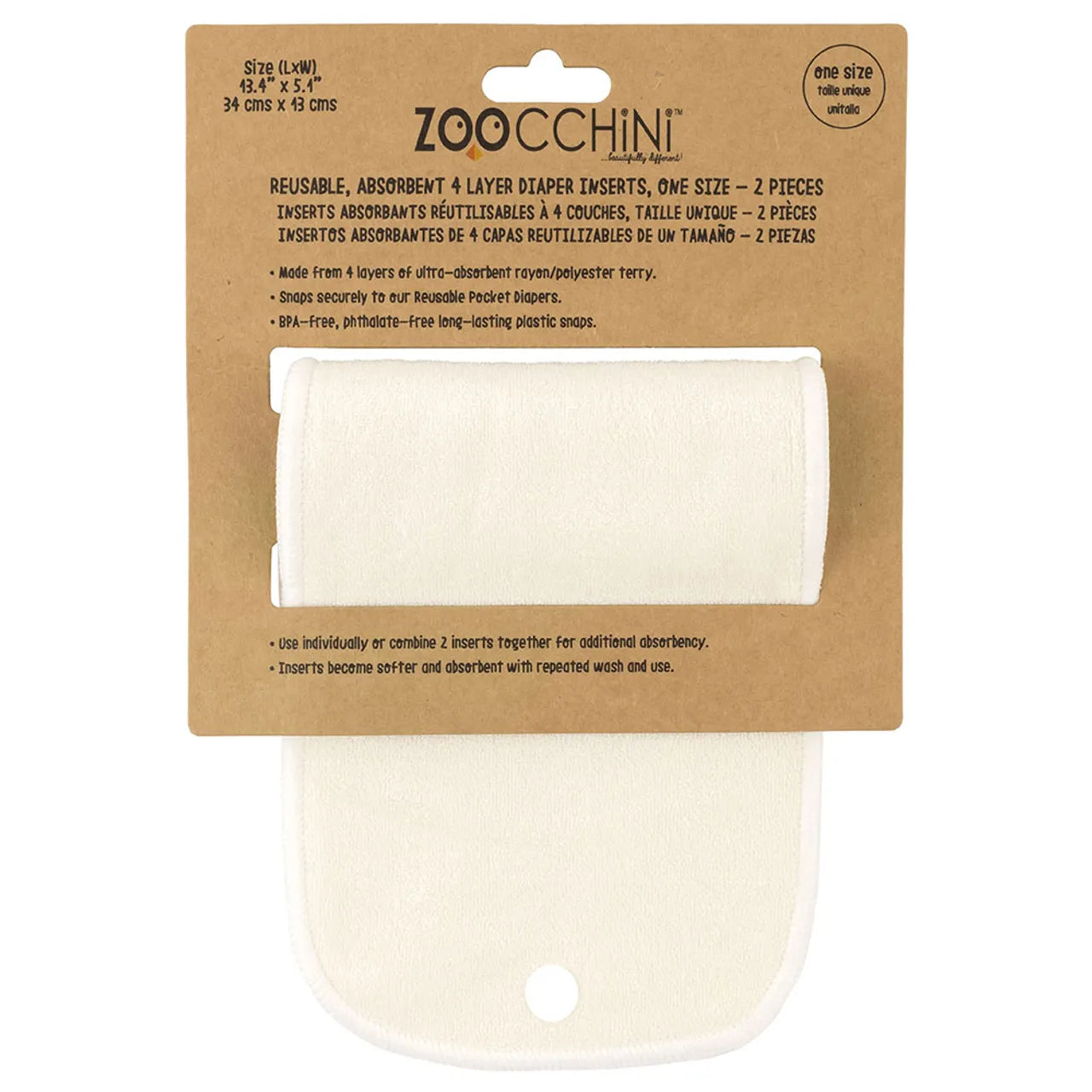 Zoocchini Reusable Cloth Diaper Inserts - 2 Pack - Natural - Laadlee