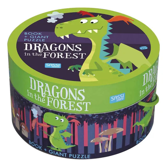 Sassi Book and Giant Puzzle Round Box - Dragons In The Forest - Laadlee