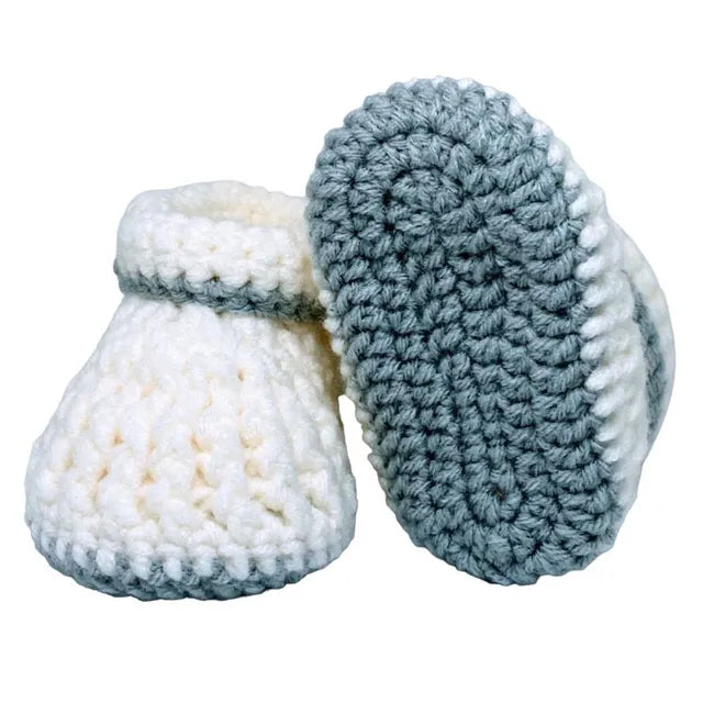 Pikkaboo Cuddles & Snuggles Crochet Baby Booties - White & Grey - Laadlee