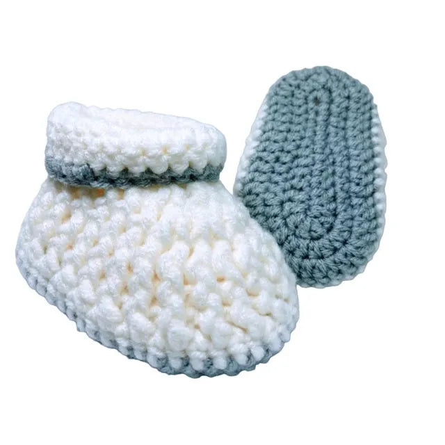 Pikkaboo Cuddles & Snuggles Crochet Baby Booties - White & Grey - Laadlee