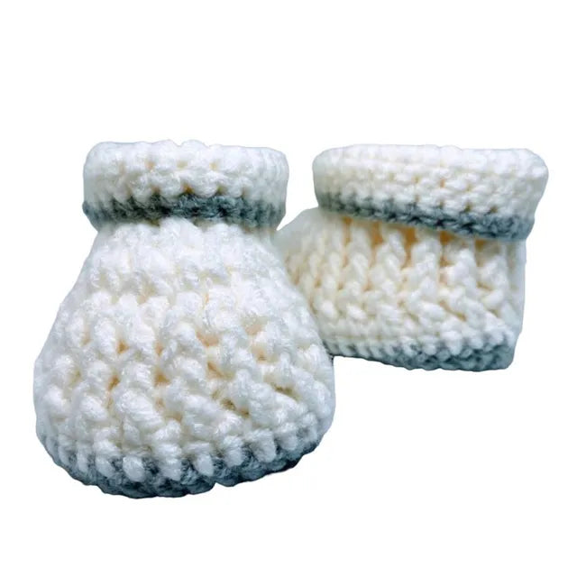 Pikkaboo Cuddles & Snuggles Crochet Baby Booties - White & Grey - Laadlee