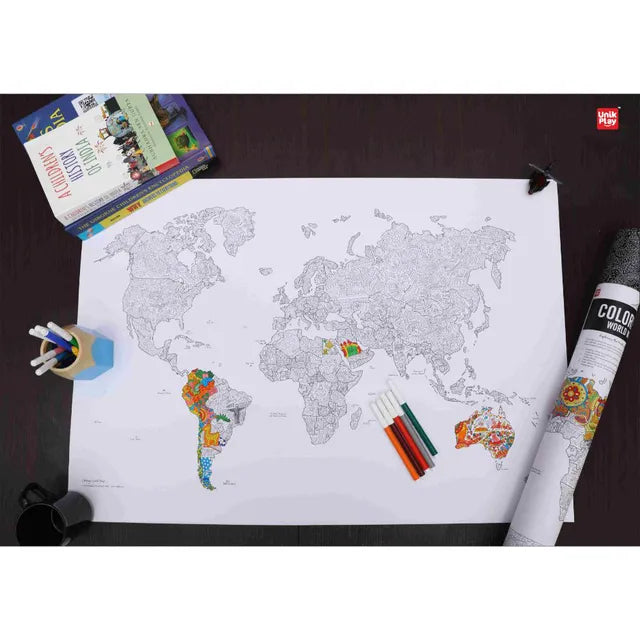 Unikplay World Map Geography Colouring Poster - Laadlee