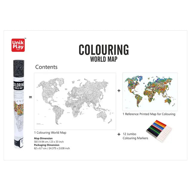 Unikplay World Map Geography Colouring Poster - Laadlee