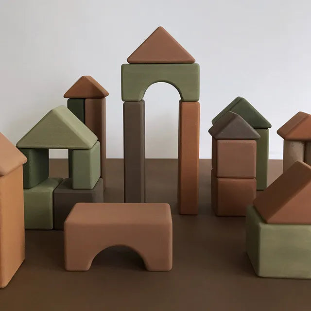 SABO Concept - Wooden Castle Building Blocks Set - Green and Brown - Laadlee