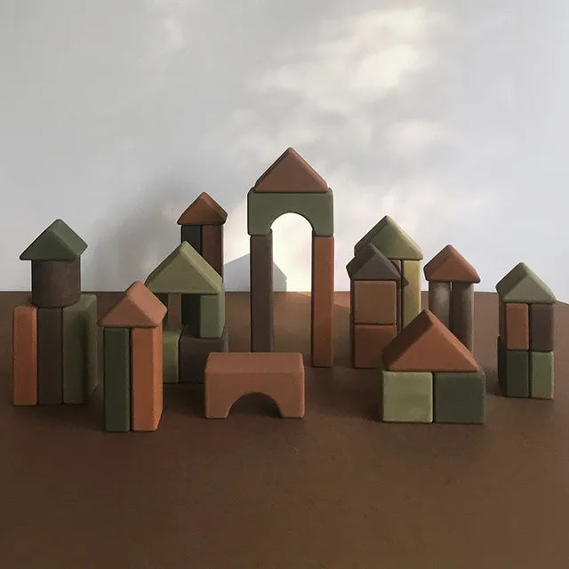 SABO Concept - Wooden Castle Building Blocks Set - Green and Brown - Laadlee
