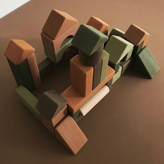 SABO Concept - Wooden Castle Building Blocks Set - Green and Brown - Laadlee
