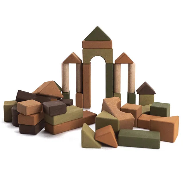 SABO Concept - Wooden Castle Building Blocks Set - Green and Brown - Laadlee