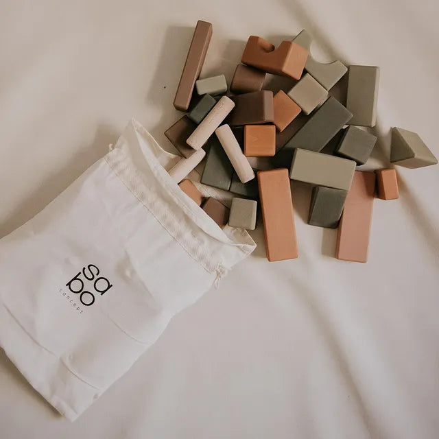 SABO Concept - Wooden Castle Building Blocks Set - Green and Brown - Laadlee