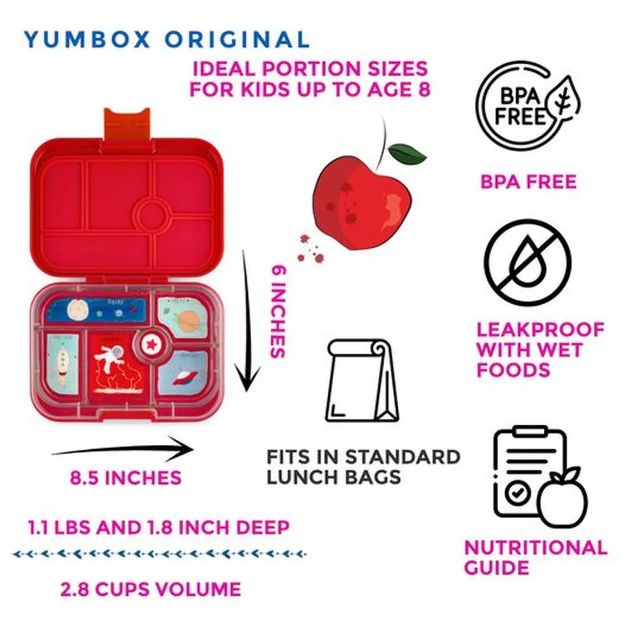 Yumbox Original 6 Compartment Rocket Lunch Box - Road Red - Laadlee