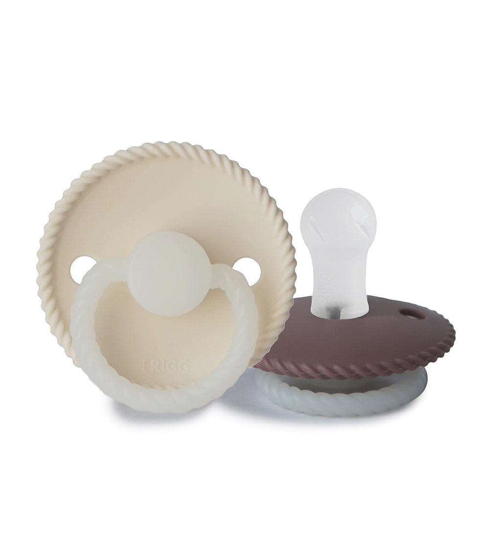 Frigg Rope Silicone Baby Pacifier 0-6M, 2Pack, Cream Night/Twilight Mauve Night - Size 1 - Laadlee