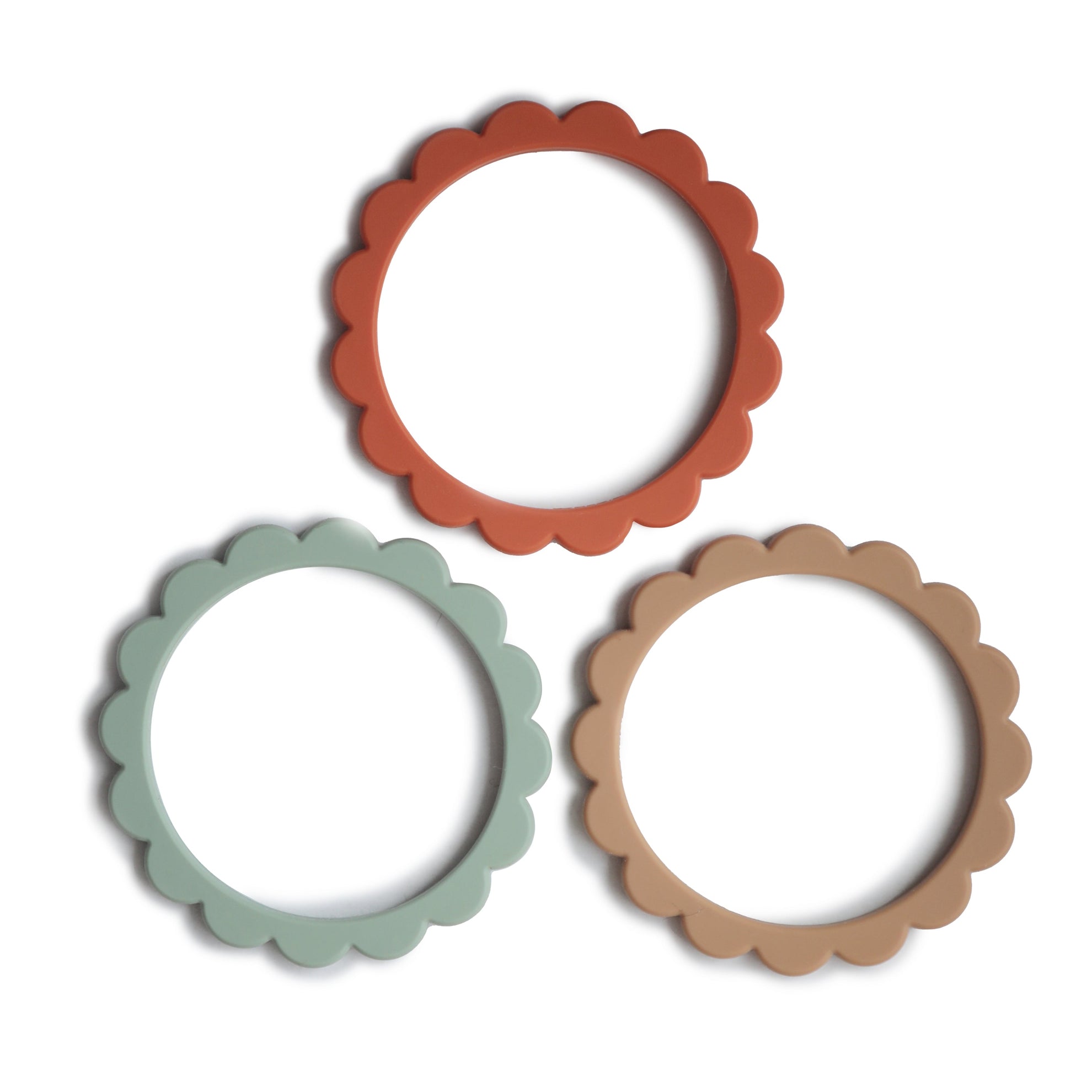 Mushie Flower Bracelet Teether 3-Pack Cambridge Blue/Clementine/Natural - Laadlee