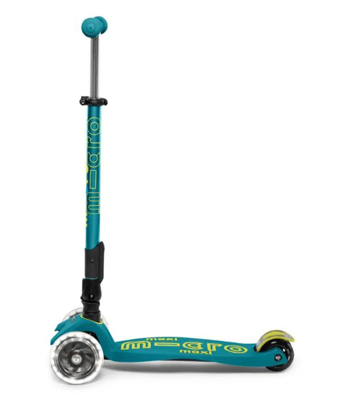 Micro Maxi Deluxe Foldable LED Scooter - Petrol Green - Laadlee
