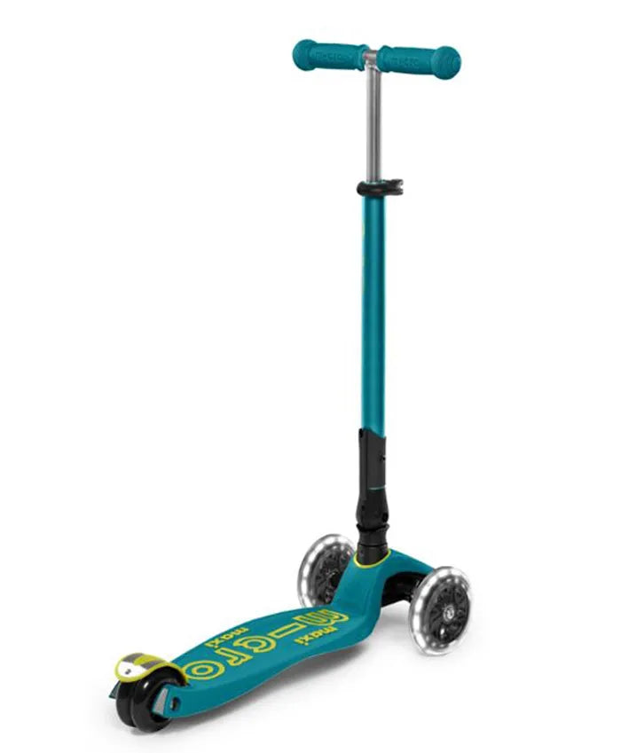 Micro Maxi Deluxe Foldable LED Scooter - Petrol Green - Laadlee