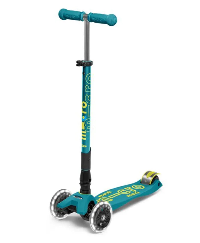 Micro Maxi Deluxe Foldable LED Scooter - Petrol Green - Laadlee