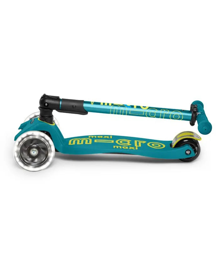 Micro Maxi Deluxe Foldable LED Scooter - Petrol Green - Laadlee