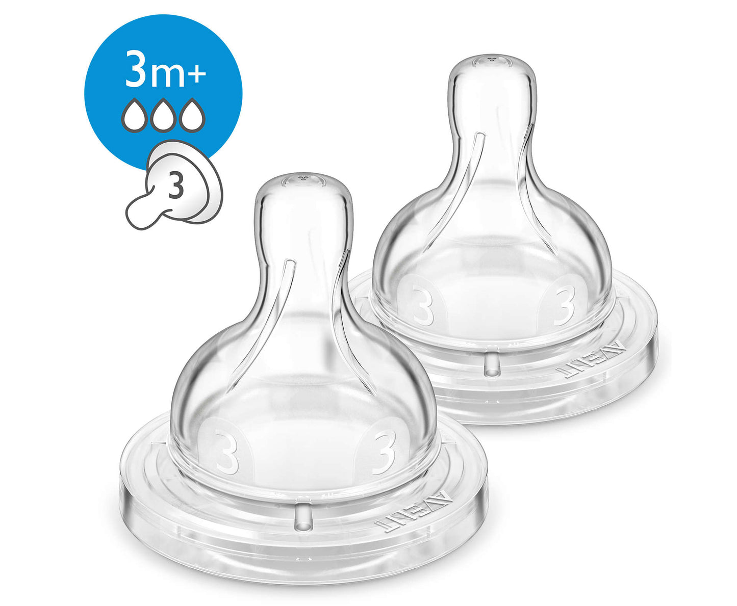 Philip Avent Anti Colic Teat Medium Flow, 3 Holes Normal (Pack of 2) - Laadlee