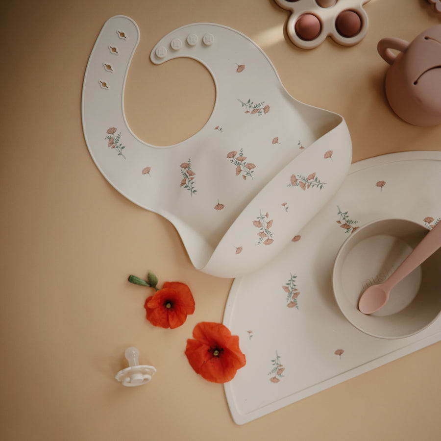 Mushie Silicone Bib Pink Flowers - Laadlee