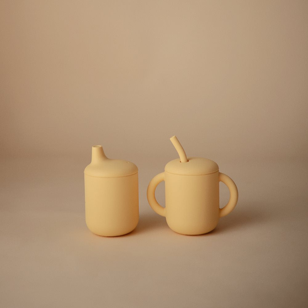 Mushie Silicone Training Cup + Straw Pale Daffodil - Laadlee