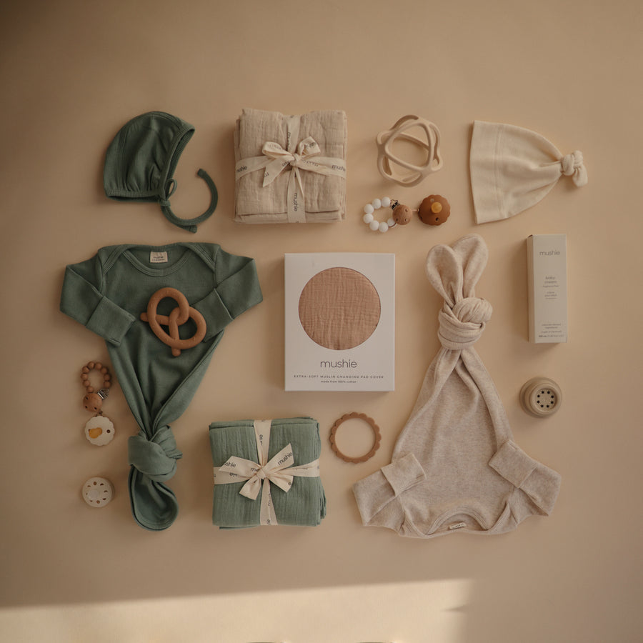 Mushie Ribbed Baby Bonnet Roman Green - Laadlee