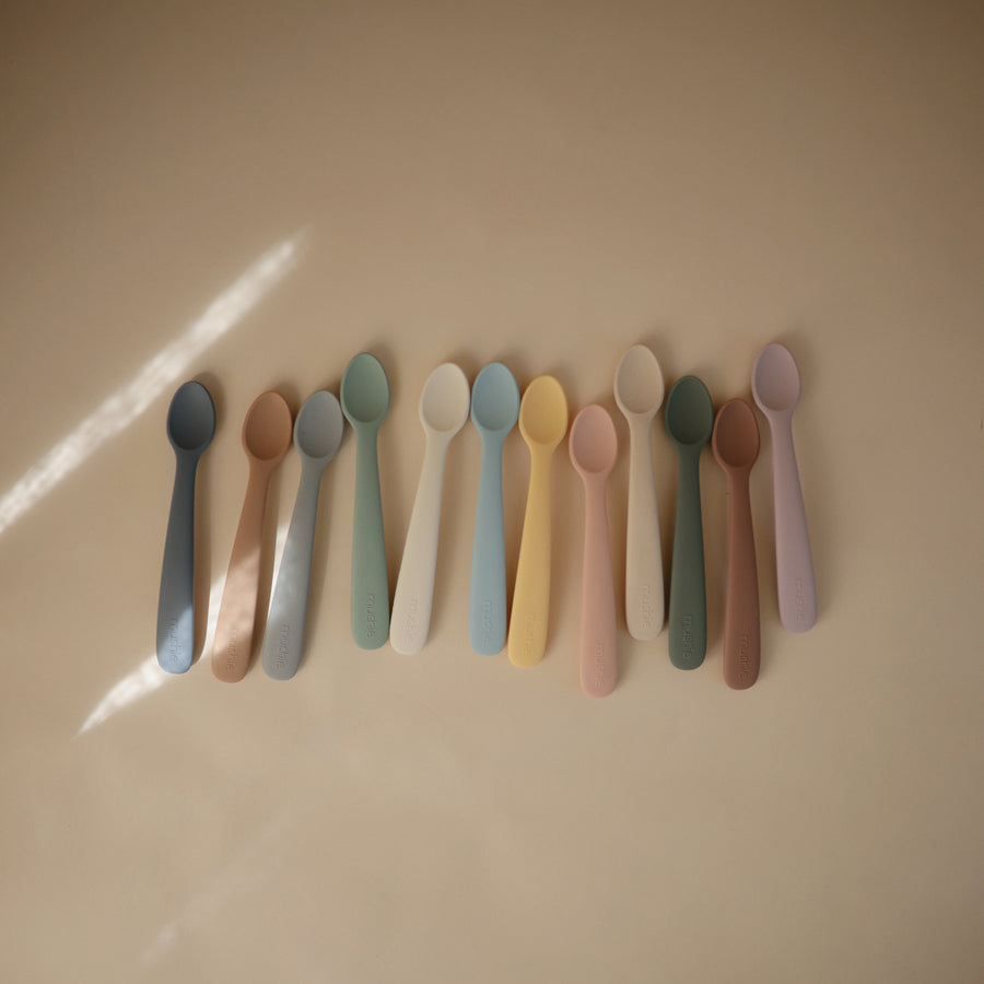 Mushie Silicone Baby Spoon Stone/Cloudy Mauve - Laadlee