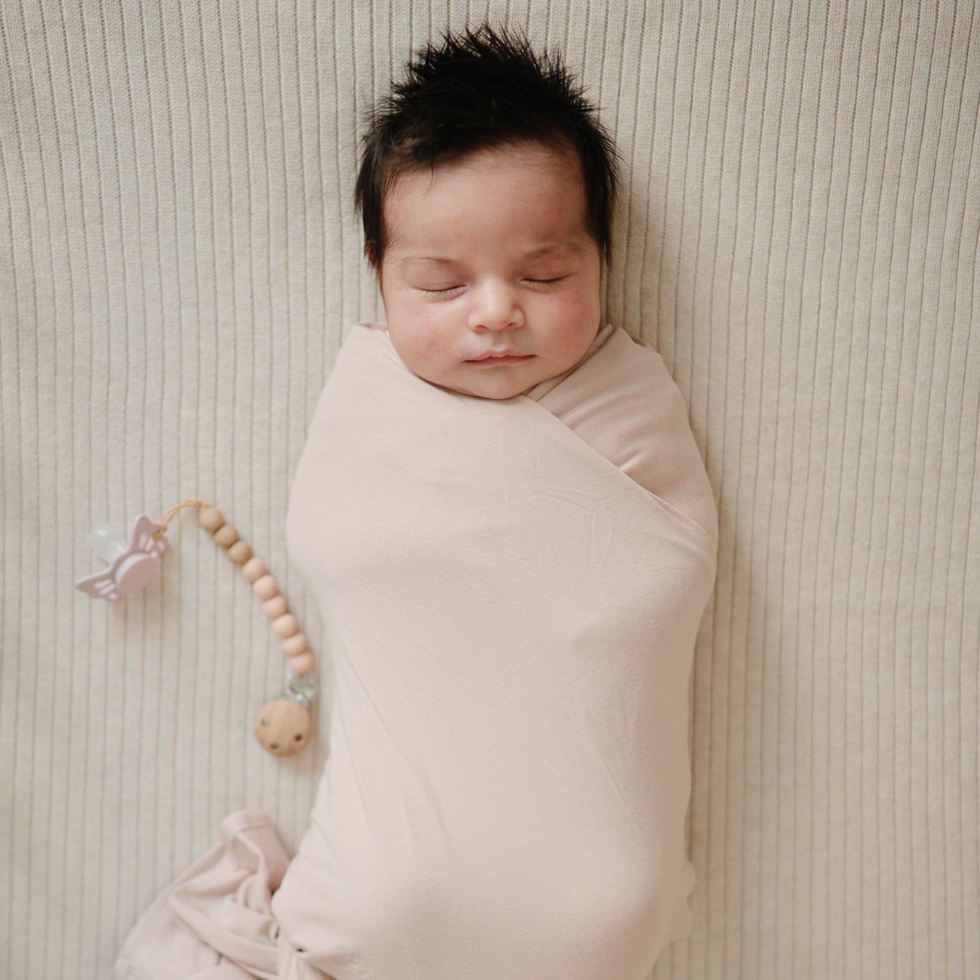 Mushie Knitted Baby Blanket Ribbed Beige Melange - Laadlee