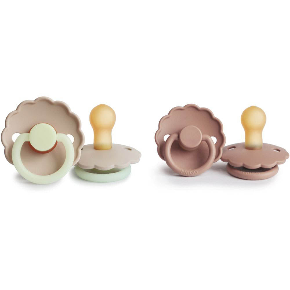 Frigg Daisy Latex Baby Pacifier 6M-18M, 2Pack, Croissant Night/Rose Gold - Size 2 - Laadlee