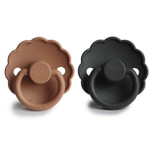 Frigg Daisy Latex Baby Pacifier 0-6M, 2Pack, Peach Bronze/Graphite - Size 1 - Laadlee