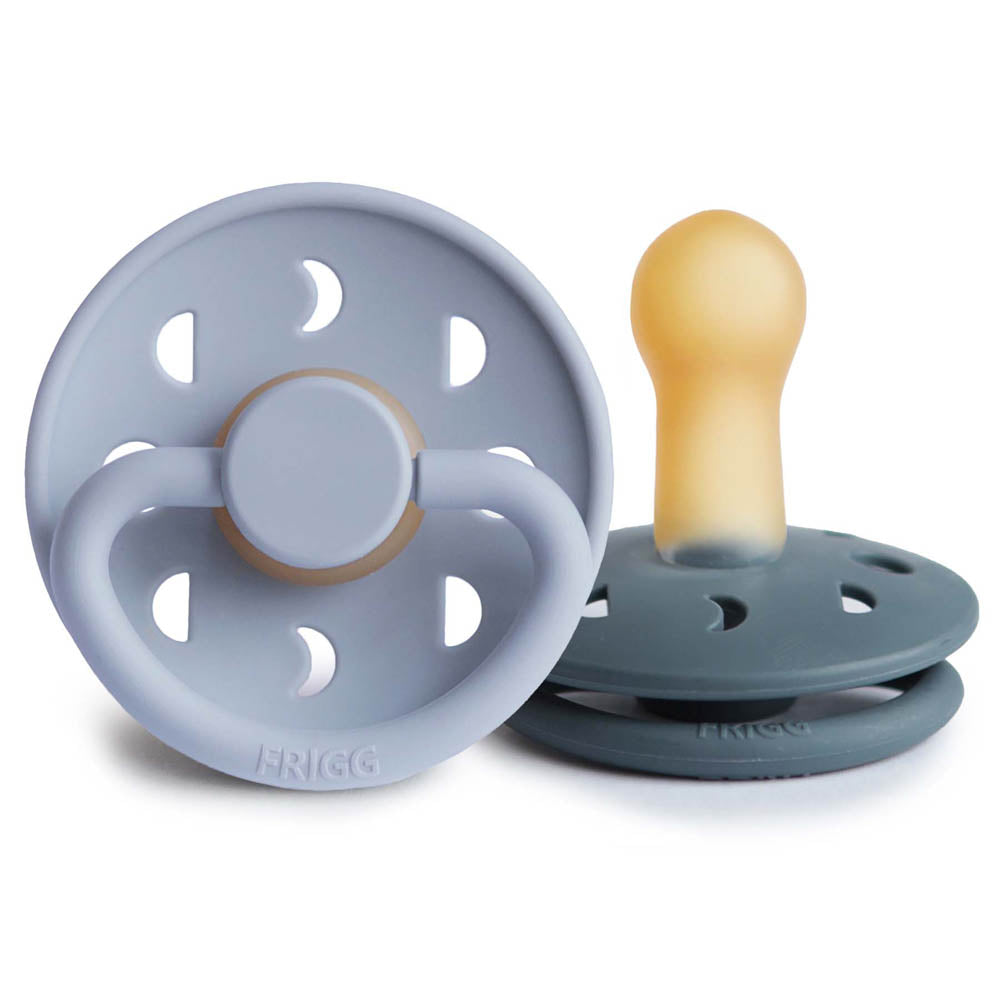 Frigg Moon Phase Latex Baby Pacifier 6M-18M, 2Pack, Powder Blue/Slate - Size 2 - Laadlee